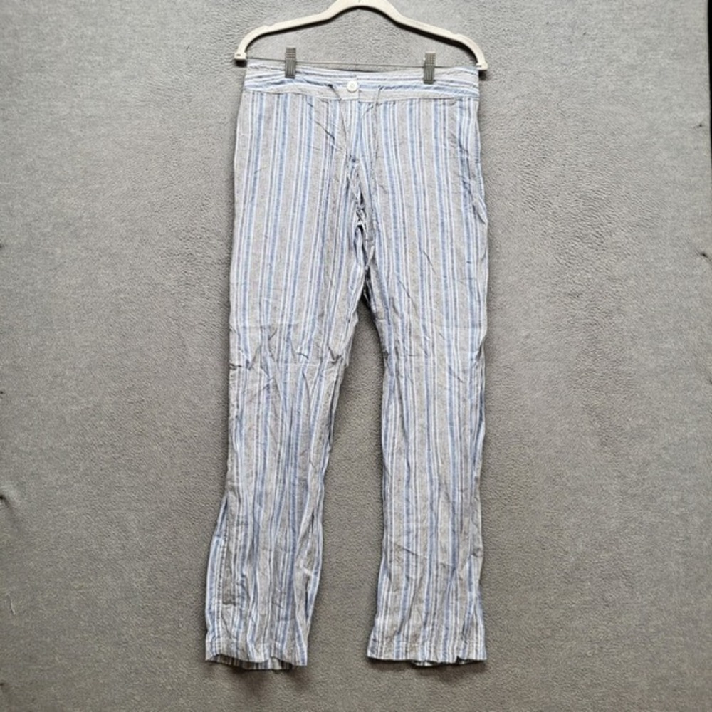 Tommy Bahama Women Pants‎ 2 Blue White Gray 100% Linen Striped 31" Inseam